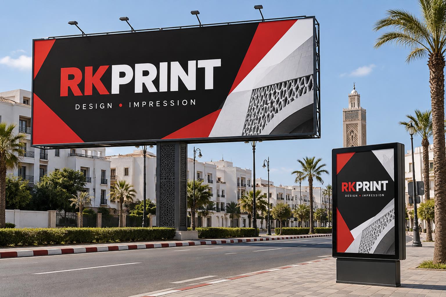 Simulation d’un panneau publicitaire et d’un affichage urbain RKPRINT
