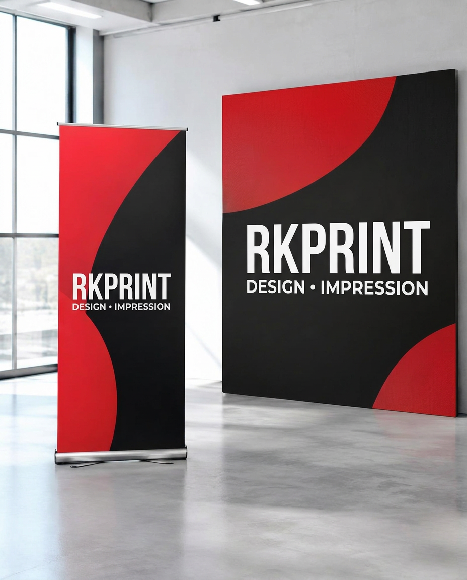 Illustration d’un roll-up et d’un grand panneau publicitaire